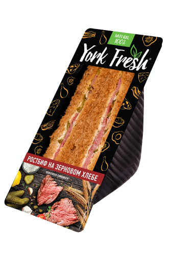 Сэндвич с ростбифом и корнишоном на зерновом хлебе в соусе тар-тар YORK FRESH 150гр, 6шт/кор купить в Донецке - Сушиман