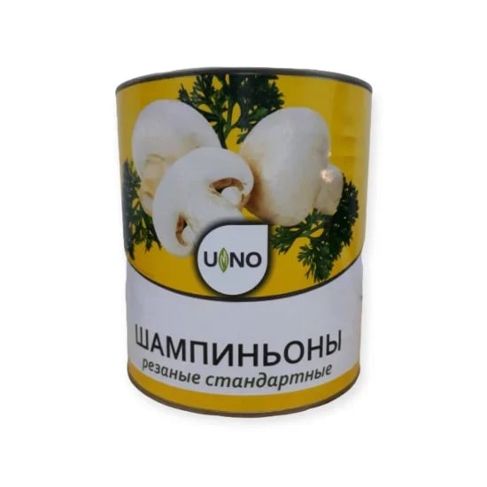 Грибы шампиньоны резаные UmNO 3100мл/2840гр/1930гр ж/б, 6шт/кор купить в Донецке - Сушиман