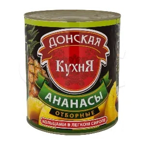Ананасы консервированные кольца в легком сиропе Донская кухня 3100мл/3000гр/1600гр ж/б,6шт/кор купить в Донецке - Сушиман