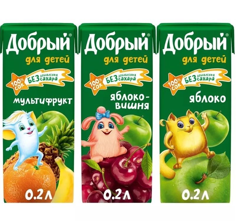 Сок Добрый АктивКид 0,2л Яблочный осветленный т/пак 27шт/уп купить в Донецке - Сушиман