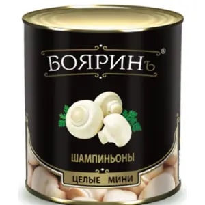 Грибы шампиньоны целые мини Бояринъ 3100мл//3100гр/1800гр ж/б, 6шт/кор купить в Донецке - Сушиман