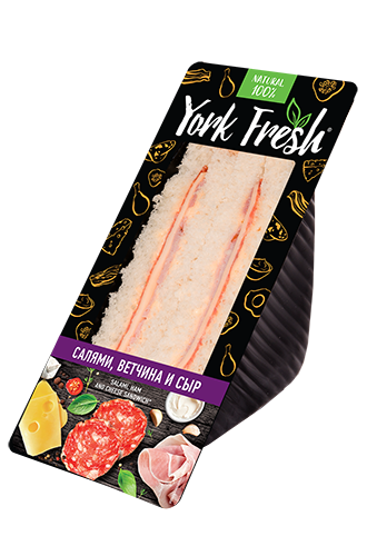 Сэндвич с салями, ветчиной и сыром YORK FRESH 150гр, 6шт/кор 786019 купить в Донецке - Сушиман
