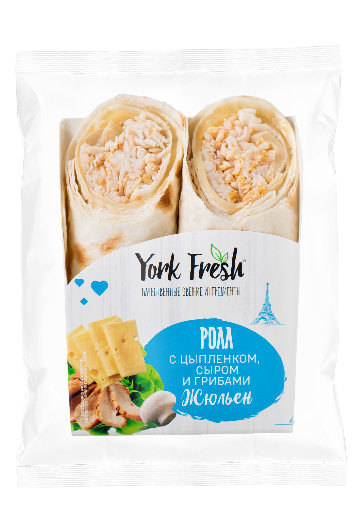 Ролл с цыпленком, сыром и грибами, флоу-пак YORK FRESH 150гр, 10шт/кор 846119 купить в Донецке - Сушиман