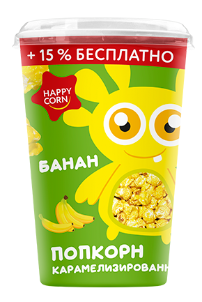 Кукуруза воздушная со вкусом банана (стакан) 100г. 6шт/кор, Happy Corn купить в Донецке - Сушиман
