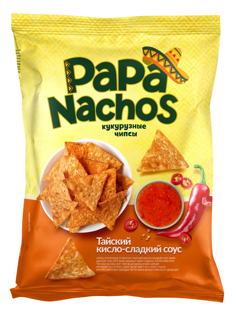 Чипсы кукурузные со вкусом Тайский кисло-сладкий соус чили 150гр, 18шт/кор, PAPA NACHOS 3480 купить в Донецке - Сушиман