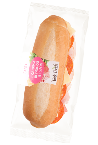 Багет с салями, ветчиной и сыром 180гр. флоу-пак, YORK FRESH 6шт/кор 812019 купить в Донецке - Сушиман