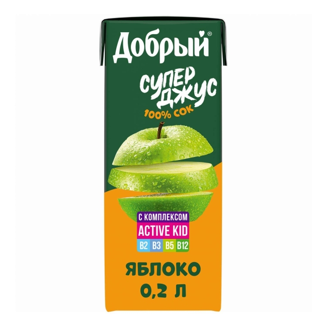 Сок Добрый АктивКид 0,2л Яблочный осветленный т/пак 27шт/уп купить в Донецке - Сушиман