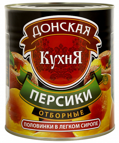 Персики консервированные половинки в легком сиропе Донская кухня 3100мл/3000гр/1800гр ж/б, 6шт/кор купить в Донецке - Сушиман