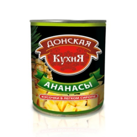 Ананасы консервированные кусочки в легком сиропе Донская кухня 3100мл/3000гр/1600гр ж/б,6шт/кор купить в Донецке - Сушиман