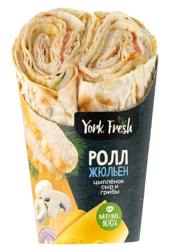 Ролл с цыпленком, сыром и грибами, флоу-пак YORK FRESH 150гр, 10шт/кор 846119 купить в Донецке - Сушиман
