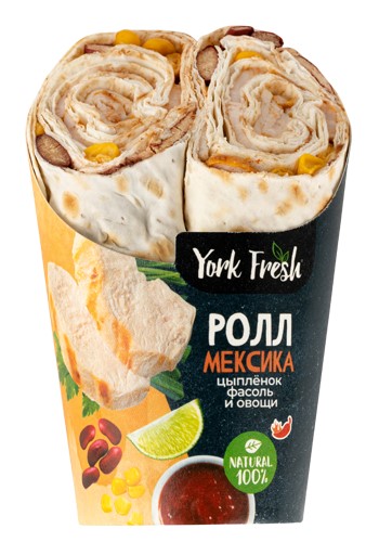 Ролл с цыпленком фасолью и овощами YORK FRESH 150гр, 10шт/кор 814719 купить в Донецке - Сушиман