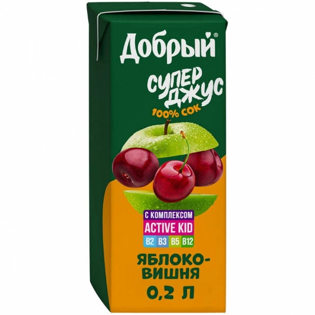 Сок Добрый АктивКид 0,2л Яблоко/Вишня т/пак 27шт/уп купить в Донецке - Сушиман