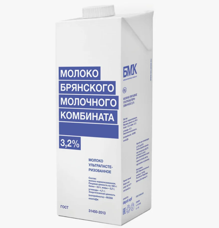 Молоко ультрапастеризованное 3,2% БМК 1л, 12шт/кор купить в Донецке - Сушиман