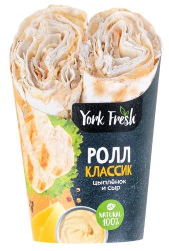 Ролл с цыпленком и сыром, флоу-пак YORK FRESH 170гр, 10шт/кор купить в Донецке - Сушиман